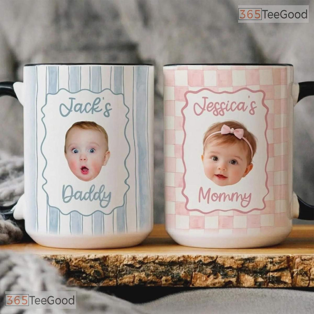 Custom Baby Face Photo Stripe Mother's Day Gift For Mom And Grandma Ceramic Accent Mug