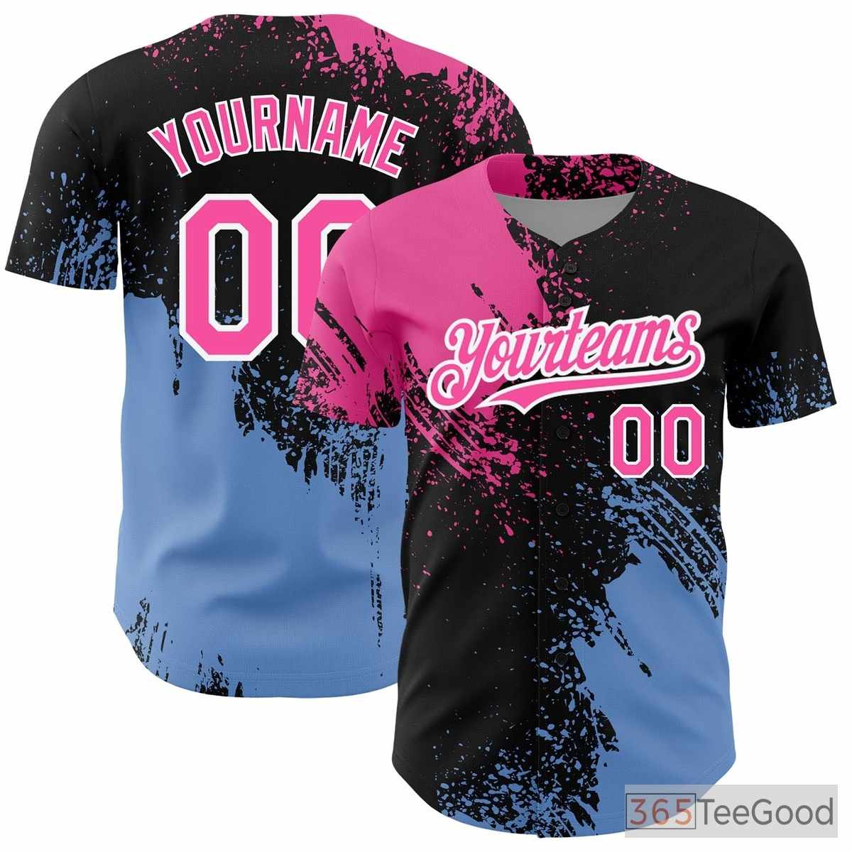 Personalized Baseball Jersey Tee - Stitched Name & Number in Black, Blue, Pink