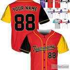 Personalized Baseball Jersey Tee - Custom Stitched Name & Number in Black, Red, Yellow