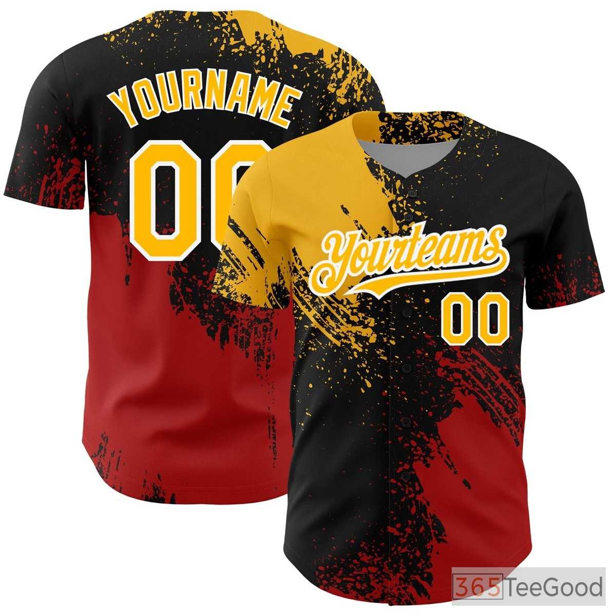 Personalized Baseball Jersey Tee - Stitched Name & Number in Black, Red, or Yellow