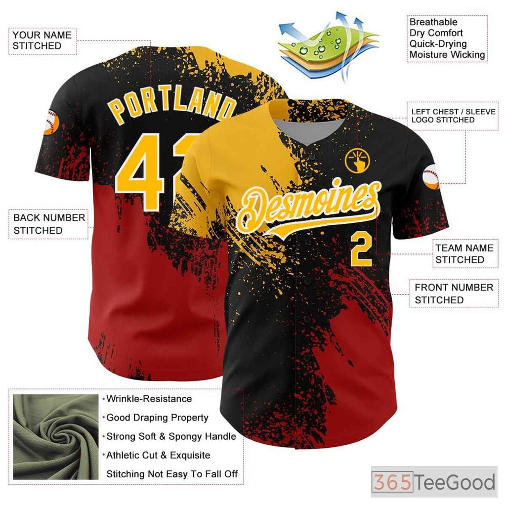 Personalized Baseball Jersey Tee - Stitched Name & Number in Black, Red, or Yellow
