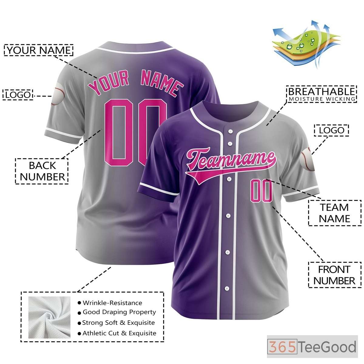Personalized Baseball Jersey Tee for Men & Women - Add Your Name, Number & Logo