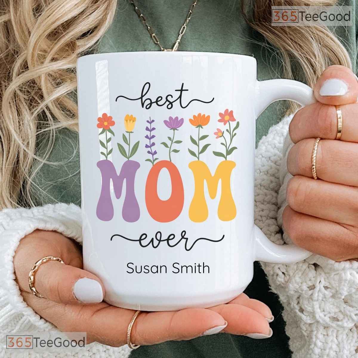 Personalized Best Mom Ever Mug - Custom Name Birth Flower Motherhood Ceramic Accent Mug