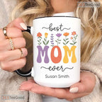 Personalized Best Mom Ever Mug - Custom Name Birth Flower Motherhood Ceramic Accent Mug