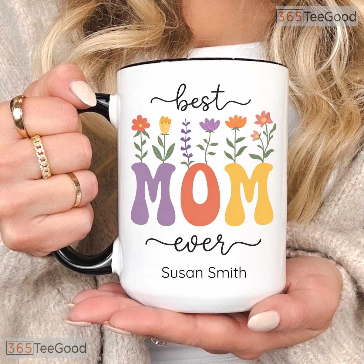 Personalized Best Mom Ever Mug - Custom Name Birth Flower Motherhood Ceramic Accent Mug
