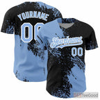 Personalized Black & Blue Baseball Jersey Tee with Full Button & Stitched Name Number