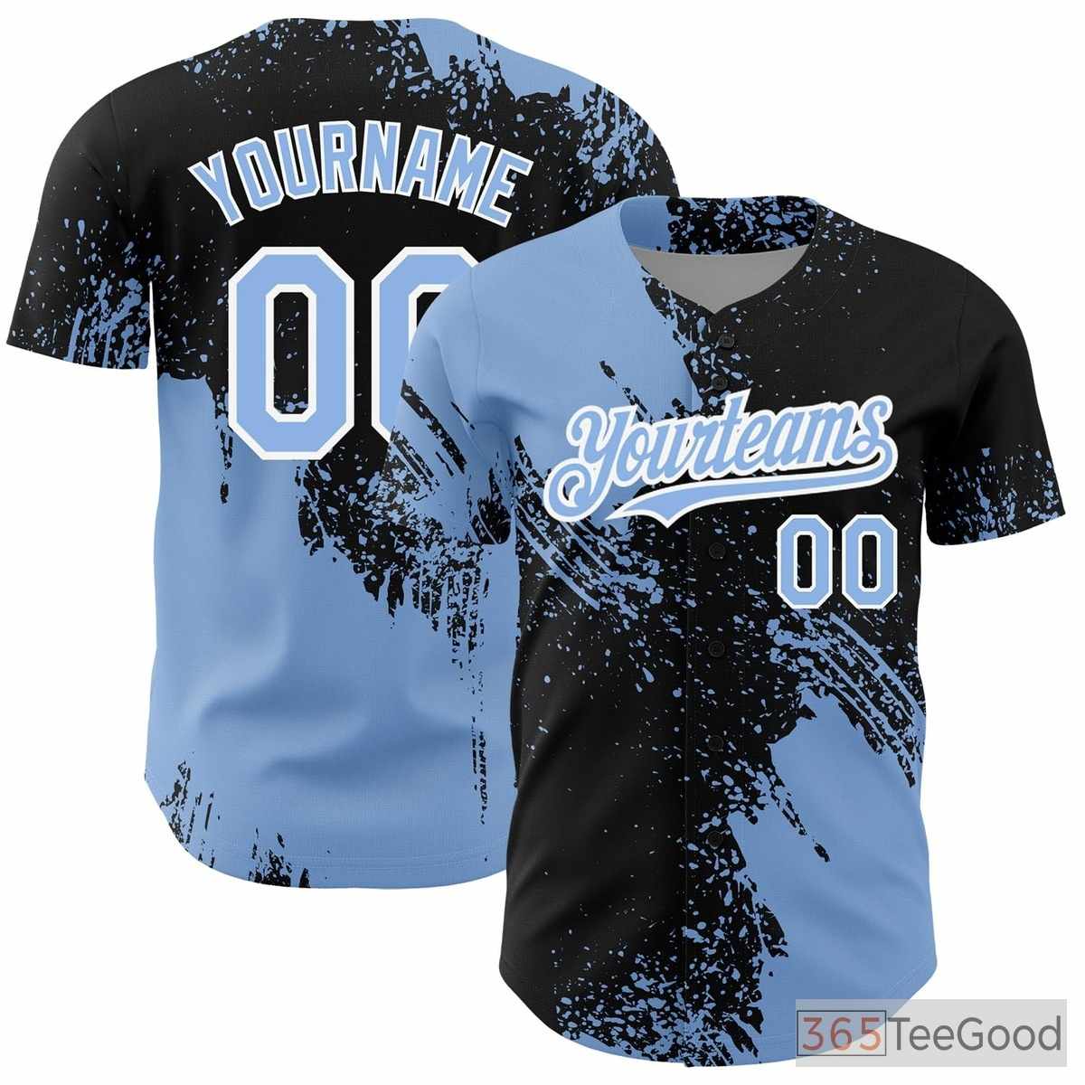 Personalized Black & Blue Baseball Jersey Tee with Full Button & Stitched Name Number