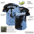 Personalized Black & Blue Baseball Jersey Tee with Full Button & Stitched Name Number