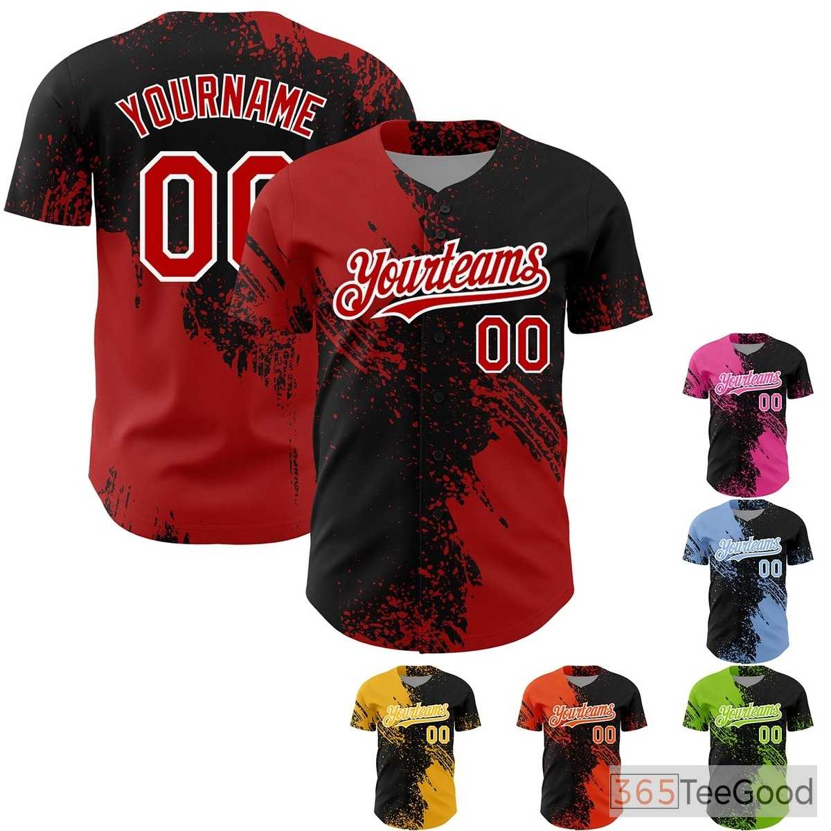 Personalized Black & Red Baseball Jersey Tee - Custom Stitched Name & Number