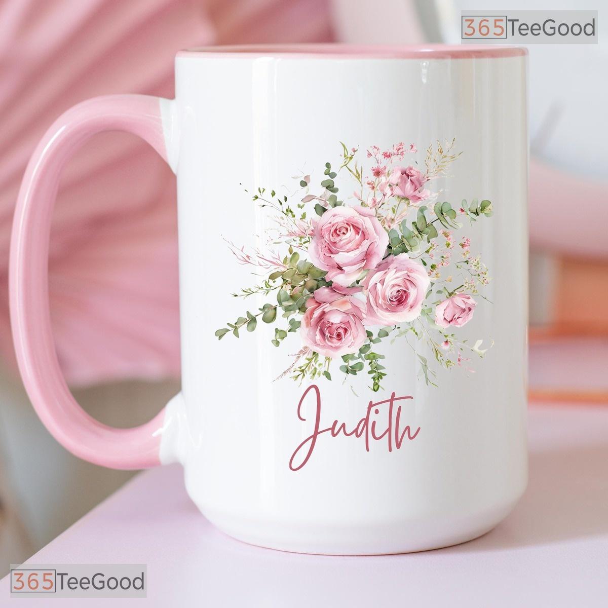 Personalized Custom Name Floral Mug - Botanical Aesthetic Tea Cup Ceramic Accent Mug