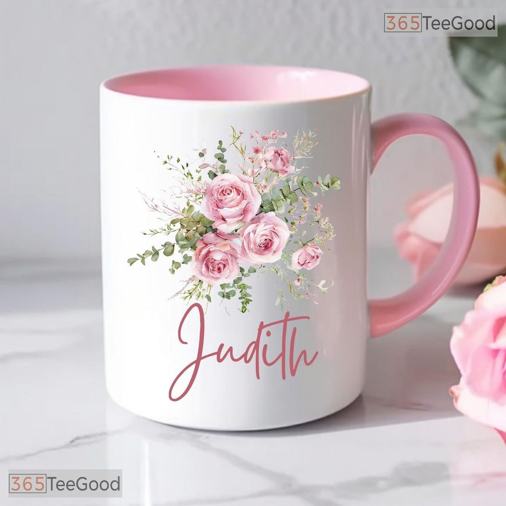 Personalized Custom Name Floral Mug - Botanical Aesthetic Tea Cup Ceramic Accent Mug