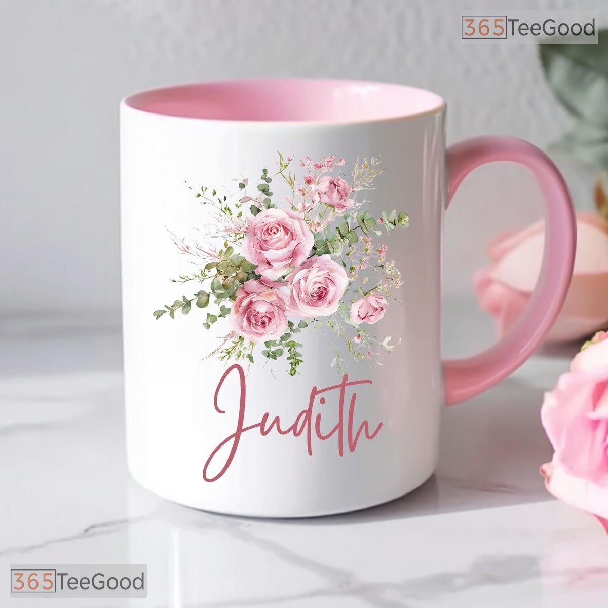Personalized Custom Name Floral Mug - Botanical Aesthetic Tea Cup Ceramic Accent Mug
