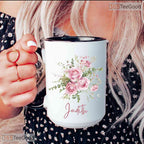 Personalized Custom Name Floral Mug - Botanical Aesthetic Tea Cup Ceramic Accent Mug