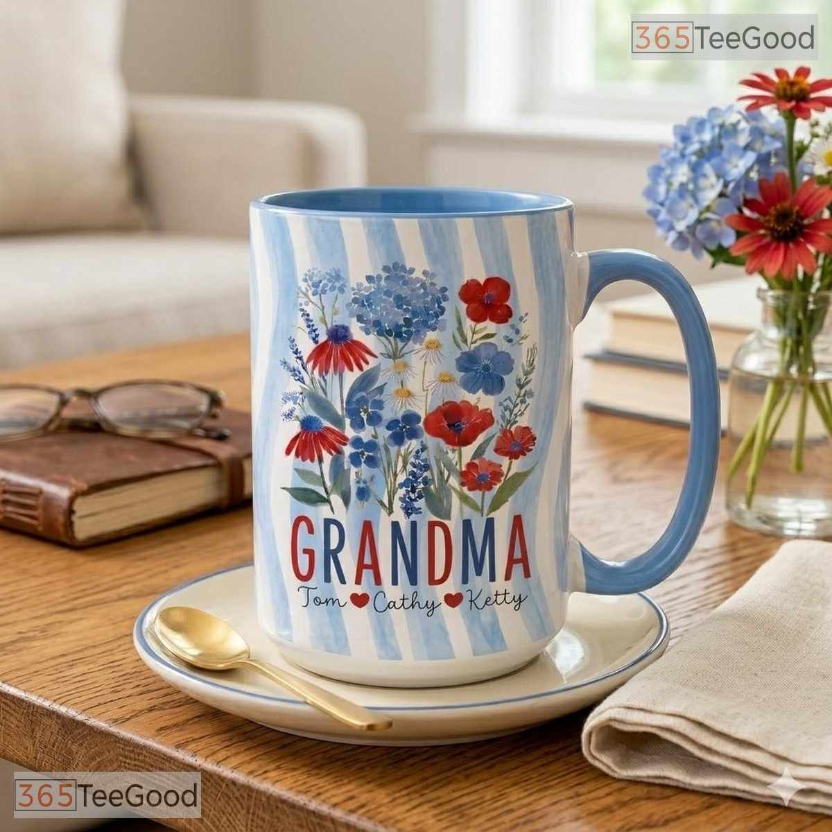 Custom Grandma Nana Gigi Mimi Floral Patriotic Gift Colorful Ceramic Accent Coffee Mug