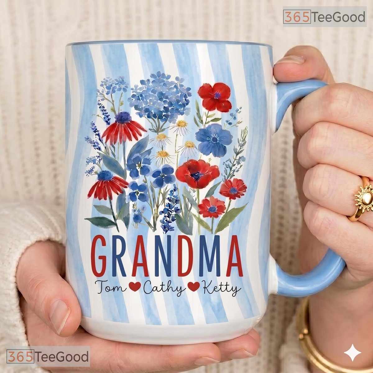 Custom Grandma Nana Gigi Mimi Floral Patriotic Gift Colorful Ceramic Accent Coffee Mug