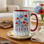 Custom Grandma Nana Gigi Mimi Floral Patriotic Gift Colorful Ceramic Accent Coffee Mug