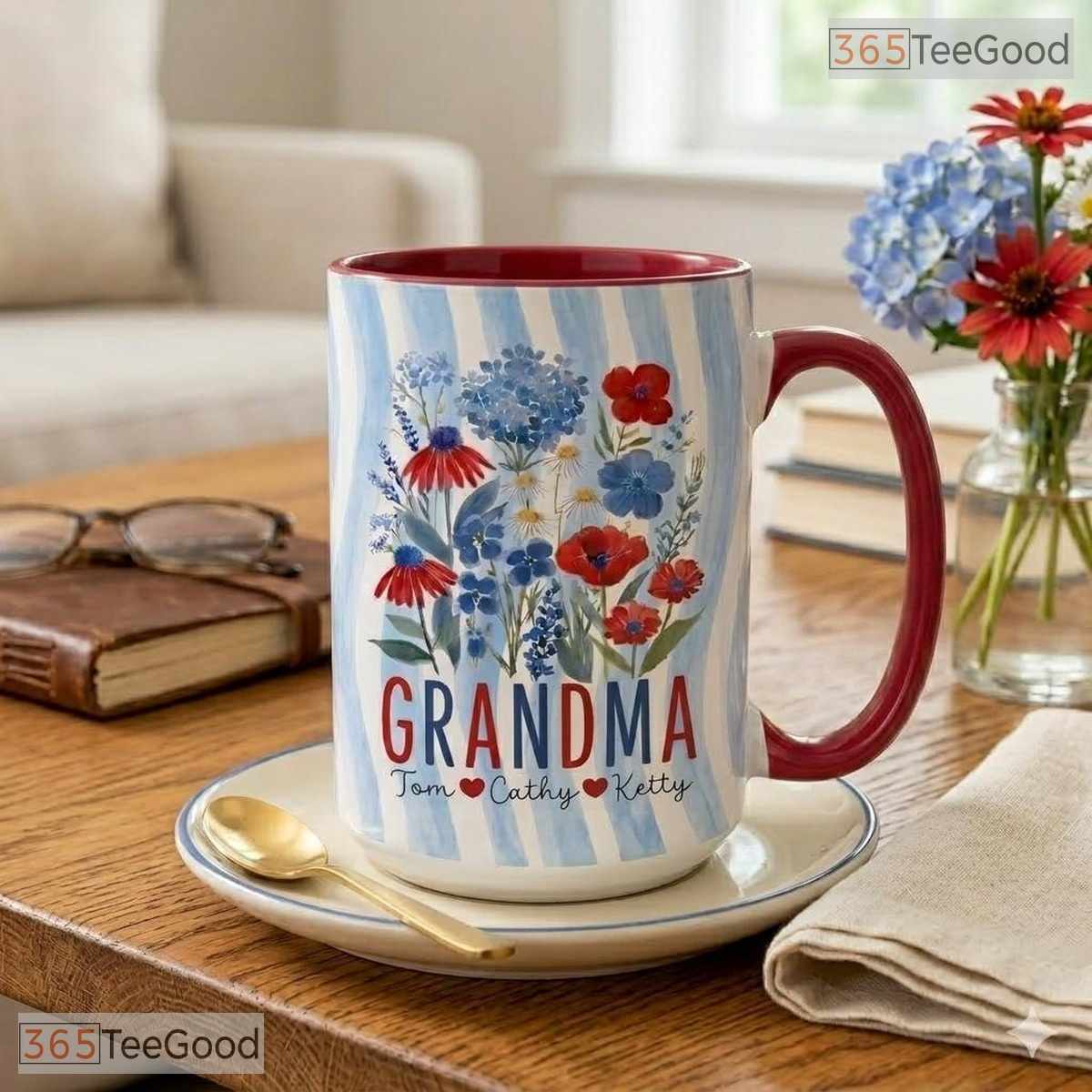 Custom Grandma Nana Gigi Mimi Floral Patriotic Gift Colorful Ceramic Accent Coffee Mug