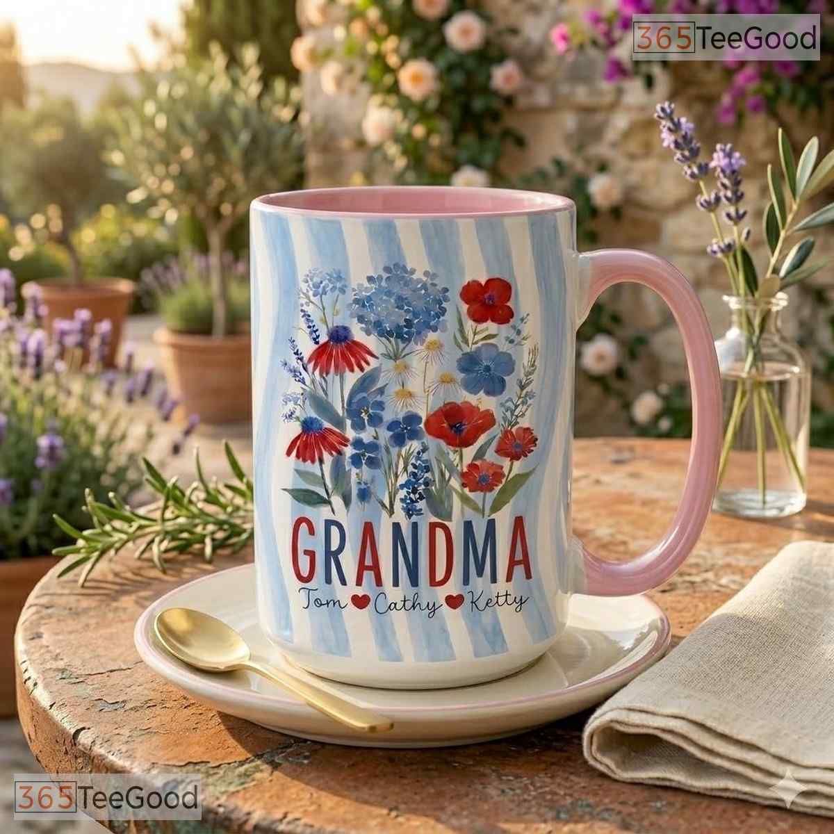 Custom Grandma Nana Gigi Mimi Floral Patriotic Gift Colorful Ceramic Accent Coffee Mug