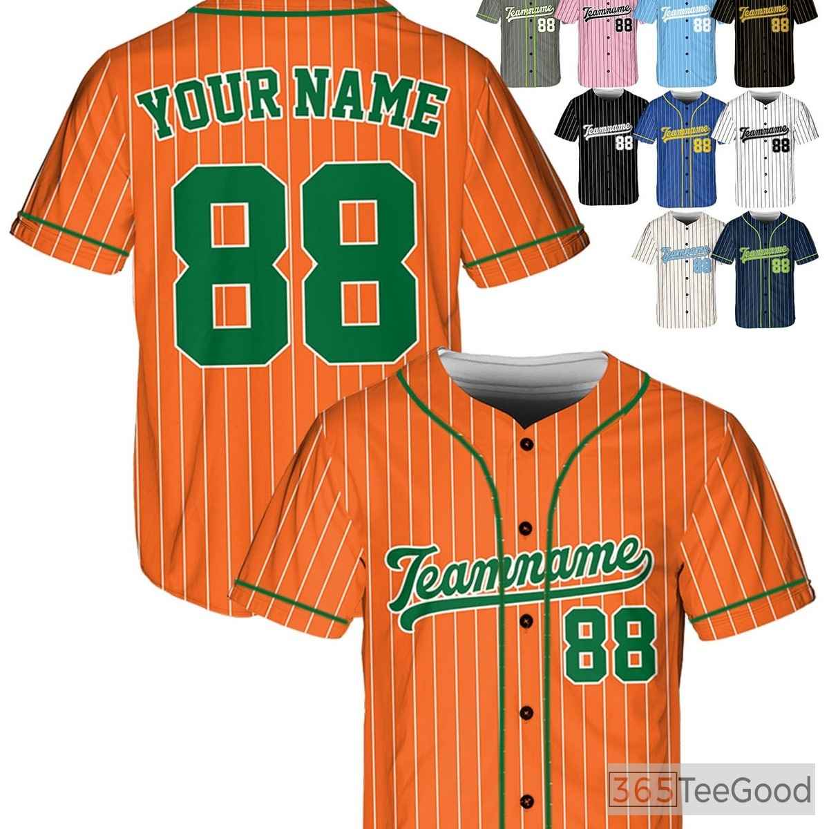 Personalized Green & Orange Baseball Jersey with Custom Stitched Name & Number