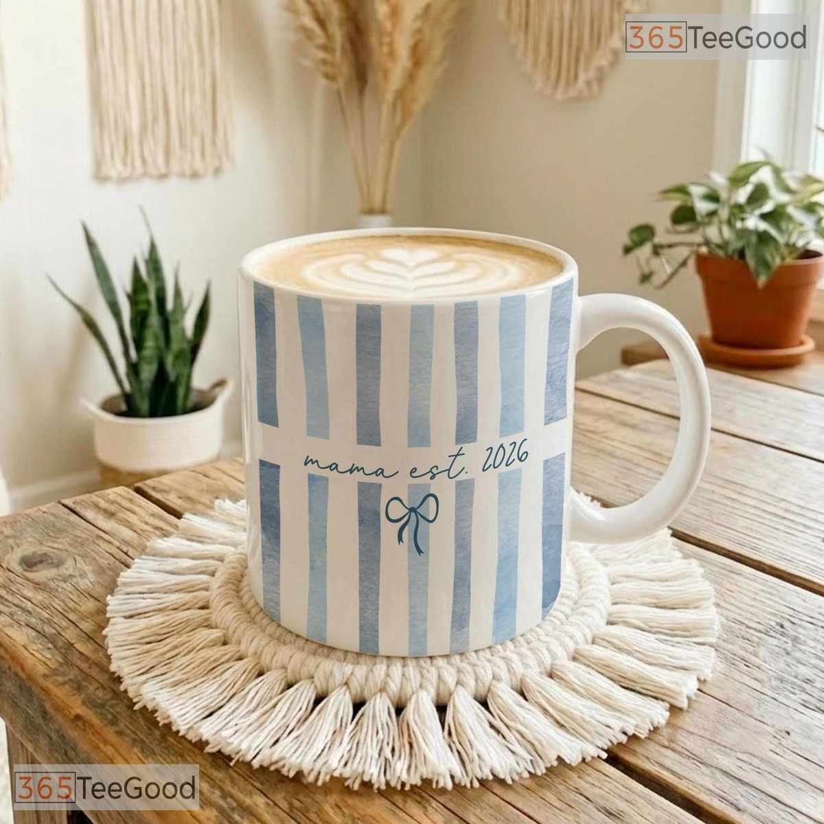Personalized Mama Est Year Mug - Custom Striped Mother's Day Gift Ceramic Accent Mug