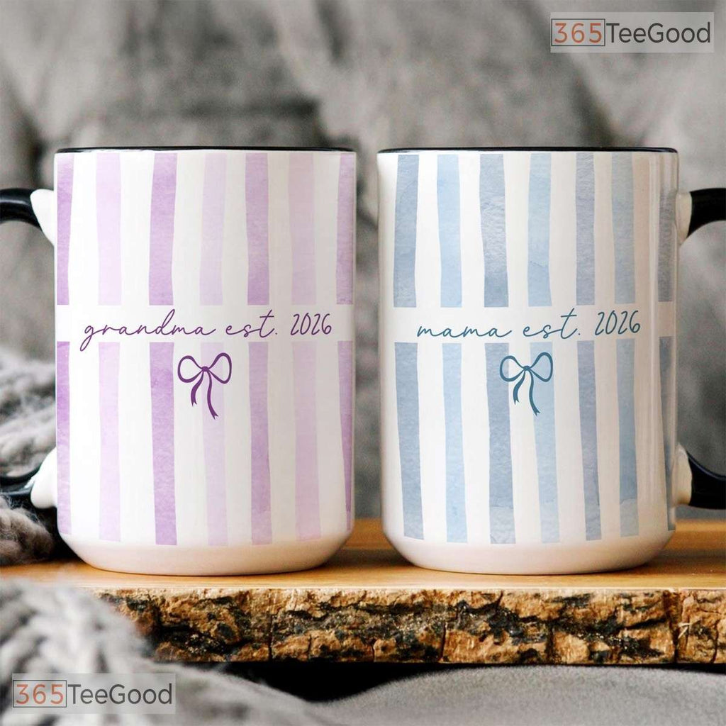 Personalized Mama Est Year Mug - Custom Striped Mother's Day Gift Ceramic Accent Mug