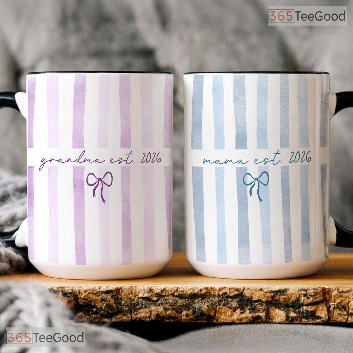 Personalized Mama Est Year Mug - Custom Striped Mother's Day Gift Ceramic Accent Mug