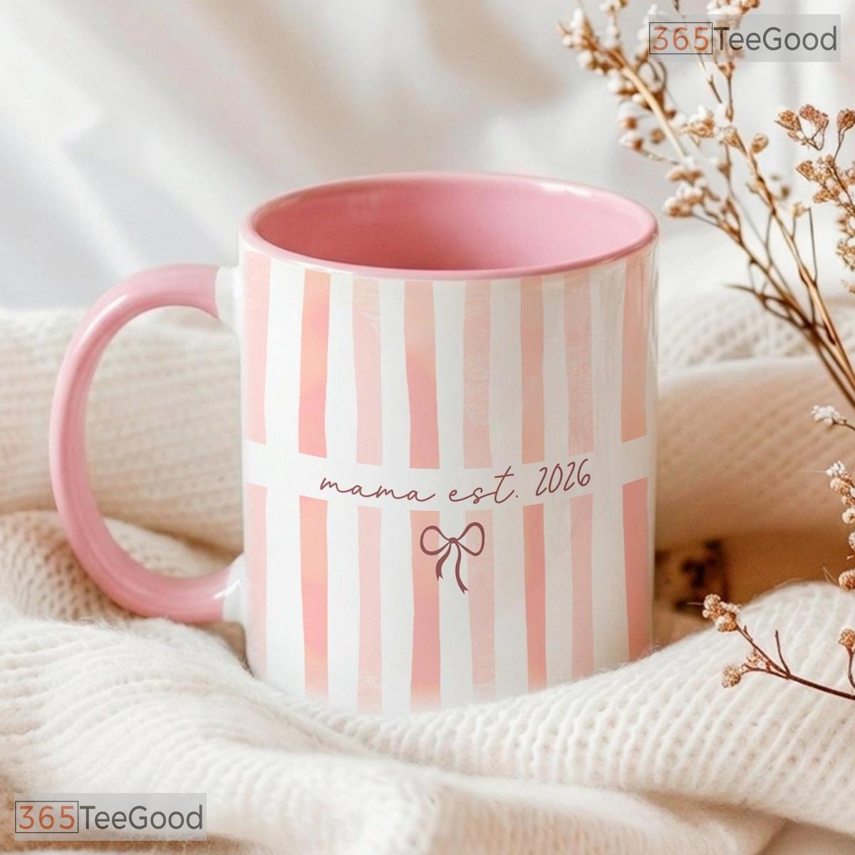 Personalized Mama Est Year Mug - Custom Striped Mother's Day Gift Ceramic Accent Mug