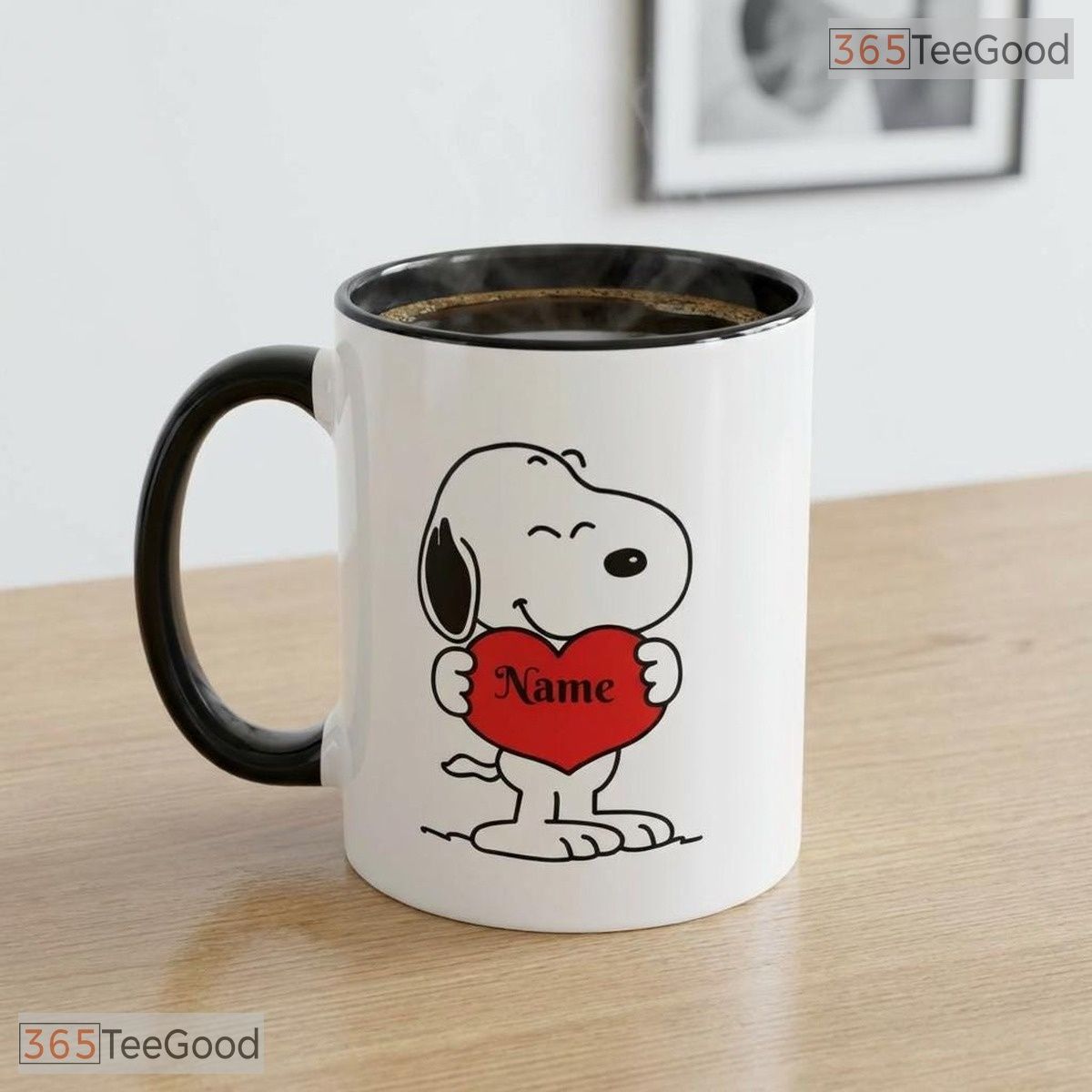 Personalized Cartoon Dog Name Coffee Cup Cute Heart Design Two Tone Ceramic Accent Mug