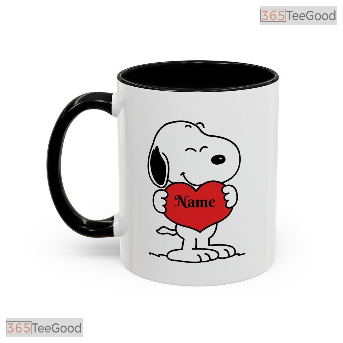 Personalized Cartoon Dog Name Coffee Cup Cute Heart Design Two Tone Ceramic Accent Mug