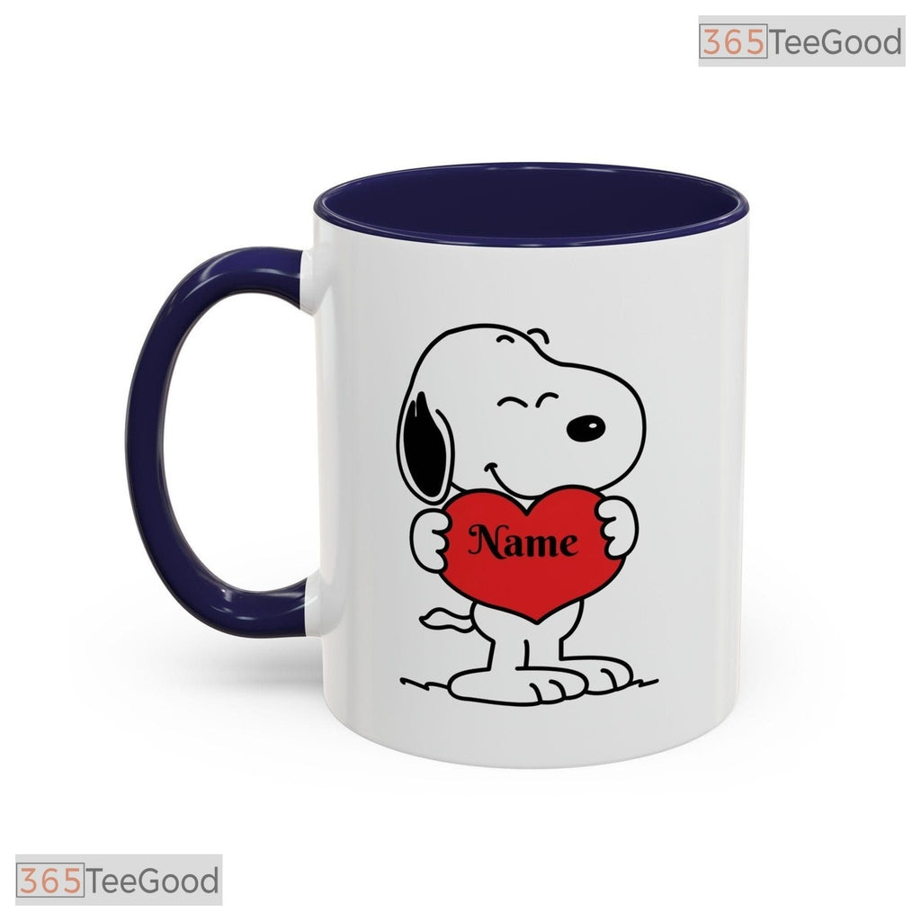 Personalized Cartoon Dog Name Coffee Cup Cute Heart Design Two Tone Ceramic Accent Mug