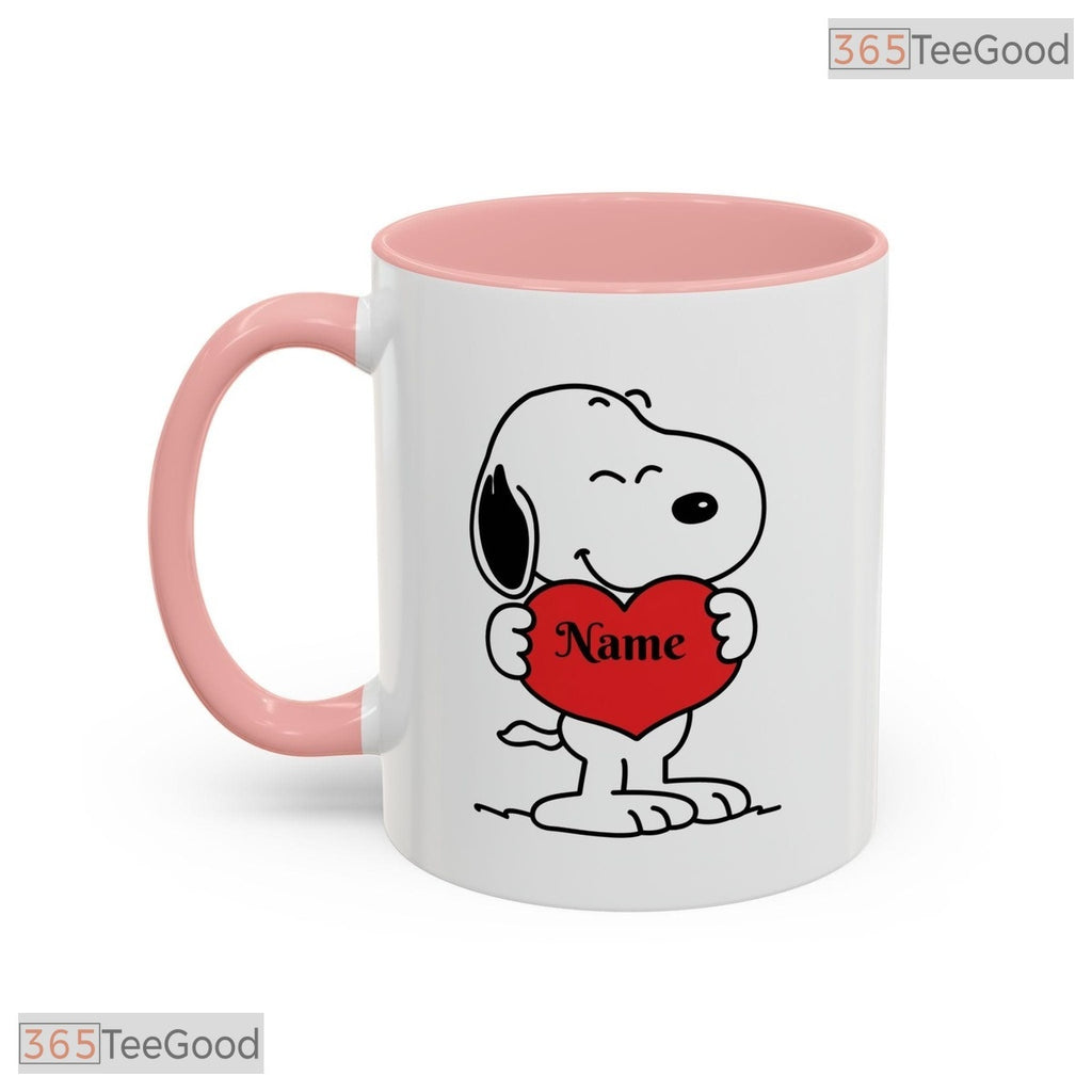 Personalized Cartoon Dog Name Coffee Cup Cute Heart Design Two Tone Ceramic Accent Mug