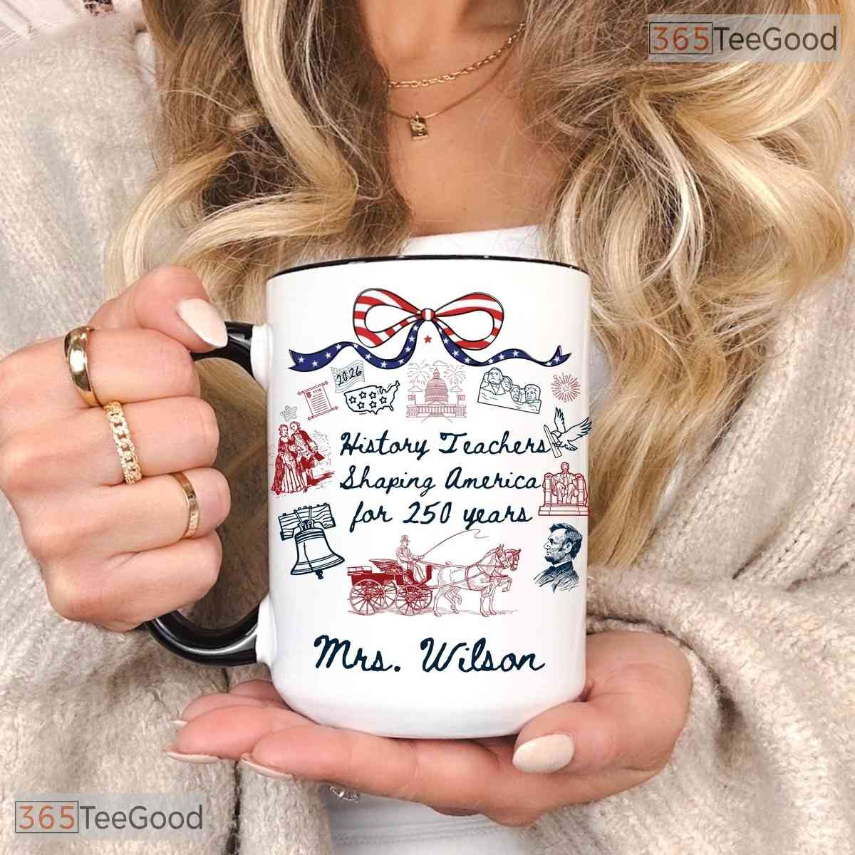 Personalized USA 250th Anniversary Teacher Mug - Patriotic Classroom Ceramic Accent Mug