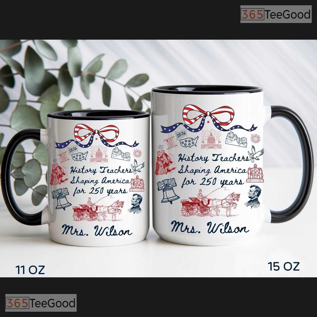 Personalized USA 250th Anniversary Teacher Mug - Patriotic Classroom Ceramic Accent Mug