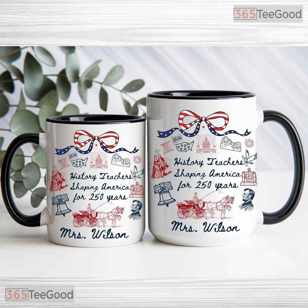 Personalized USA 250th Anniversary Teacher Mug - Patriotic Classroom Ceramic Accent Mug