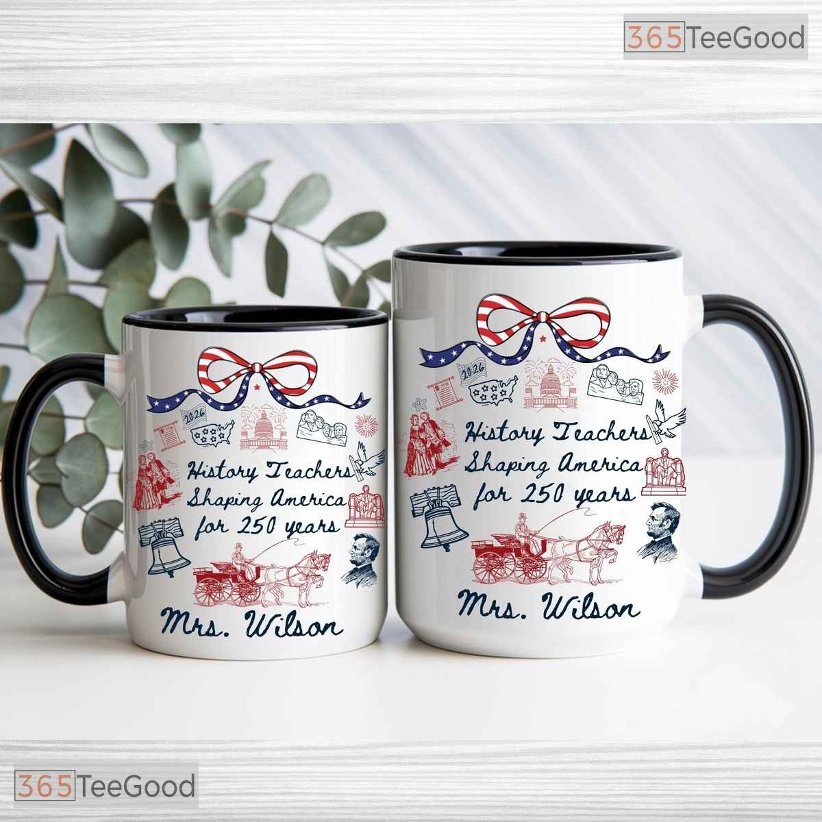 Personalized USA 250th Anniversary Teacher Mug - Patriotic Classroom Ceramic Accent Mug