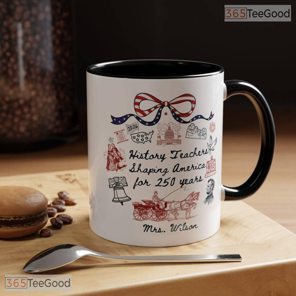 Personalized USA 250th Anniversary Teacher Mug - Patriotic Classroom Ceramic Accent Mug
