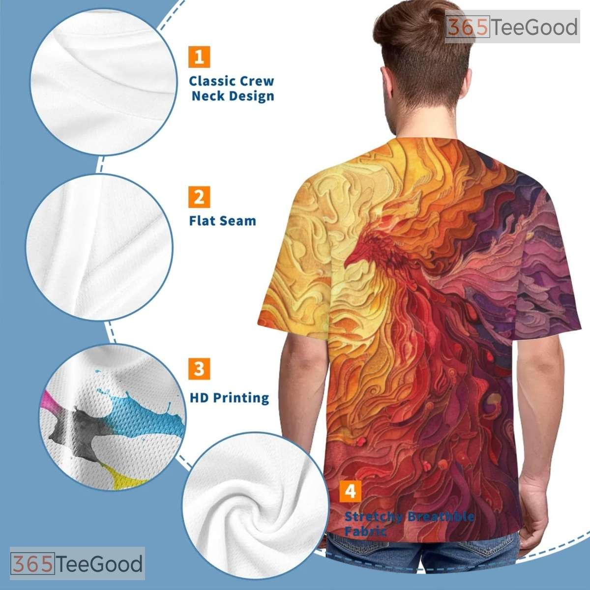 Vibrant Phoenix Graffiti Art 3D Printed Casual Short Sleeve Unisex Tee Shirt Top