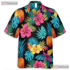 Pineapple Hibiscus Floral Hawaiian Tee- Unisex Tropical Paradise Summer Top