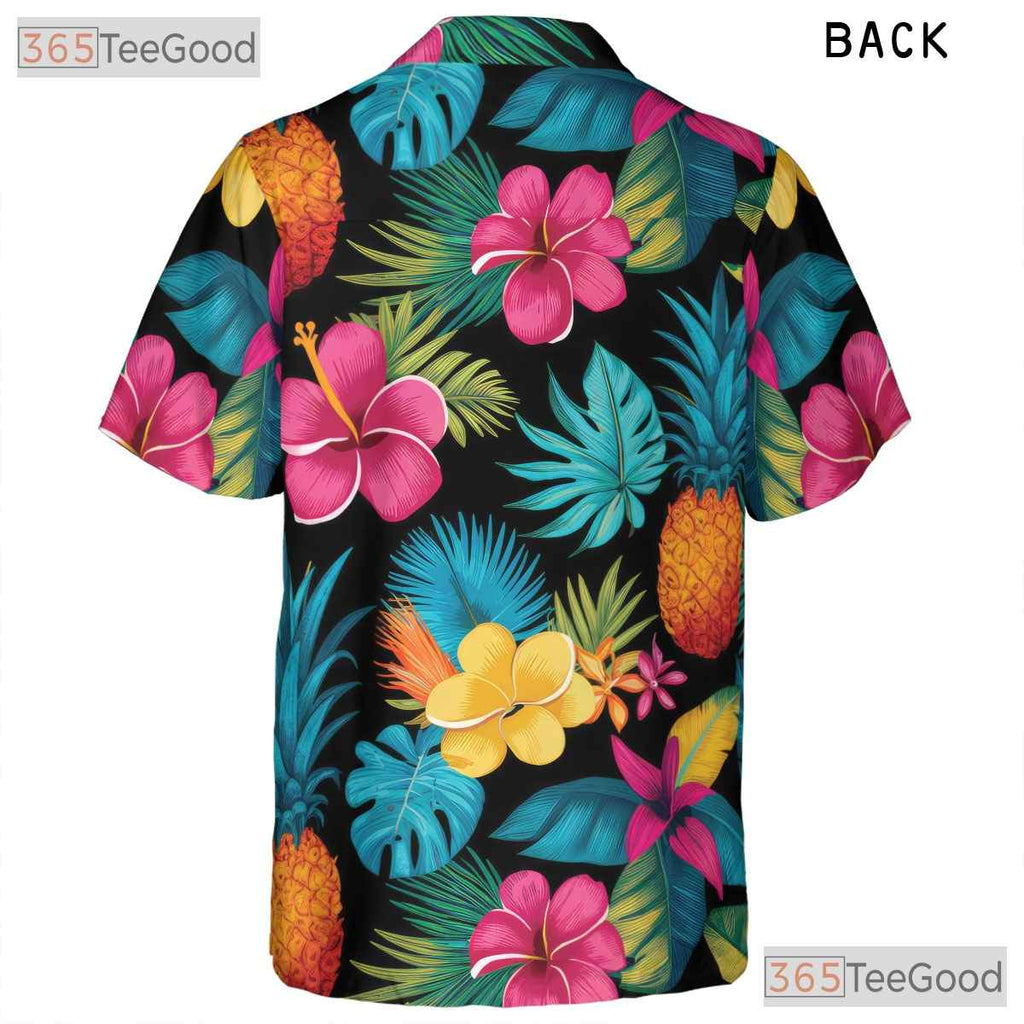 Pineapple Hibiscus Floral Hawaiian Tee- Unisex Tropical Paradise Summer Top