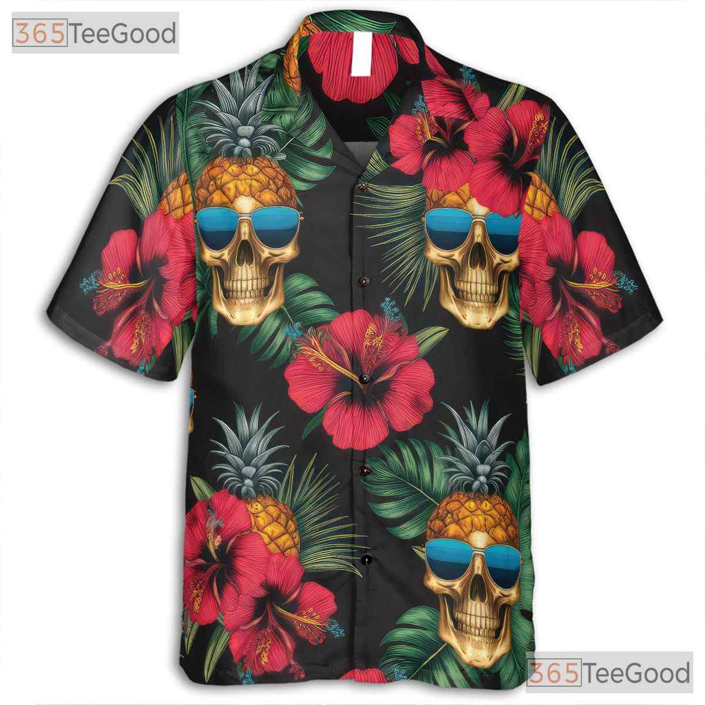 Pineapple Skull Floral Tropical Gothic Aloha Beach Hawaiian Tee Unisex Top