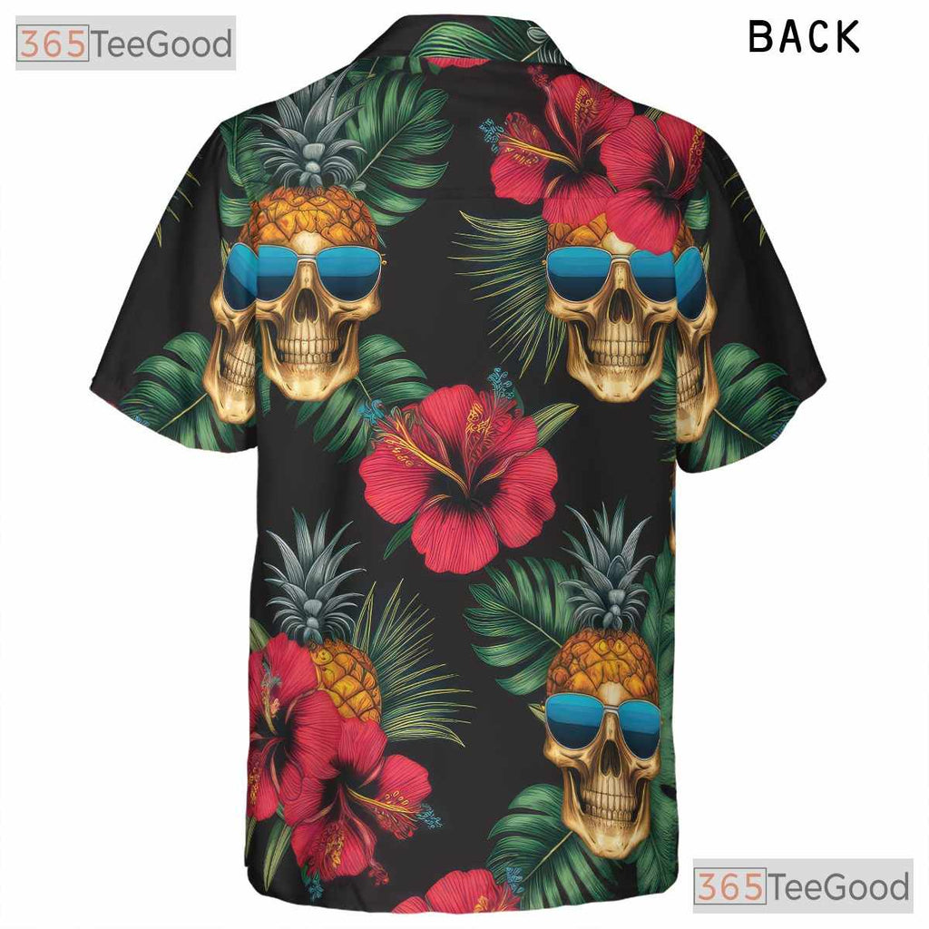 Pineapple Skull Floral Tropical Gothic Aloha Beach Hawaiian Tee Unisex Top