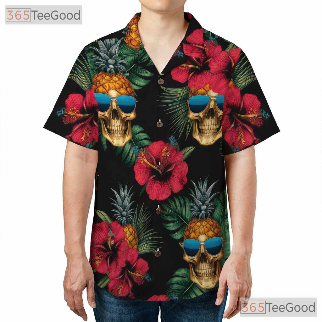 Pineapple Skull Floral Tropical Gothic Aloha Beach Hawaiian Tee Unisex Top