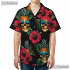 Pineapple Skull Floral Tropical Gothic Aloha Beach Hawaiian Tee Unisex Top