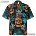 Pineapple Skull Hawaiian Shirt - Men's Tropical Gothic Design Aloha Tee