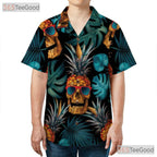 Pineapple Skull Hawaiian Shirt - Men's Tropical Gothic Design Aloha Tee