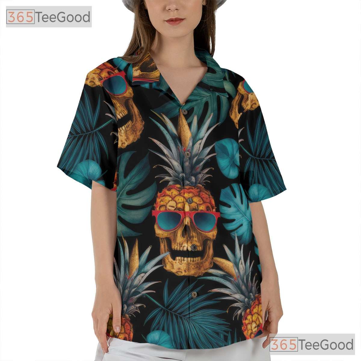 Pineapple Skull Hawaiian Shirt - Men's Tropical Gothic Design Aloha Tee