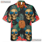 Pineapple Skull Retro Tropical Floral Gothic Aloha Hawaiian Shirt Unisex
