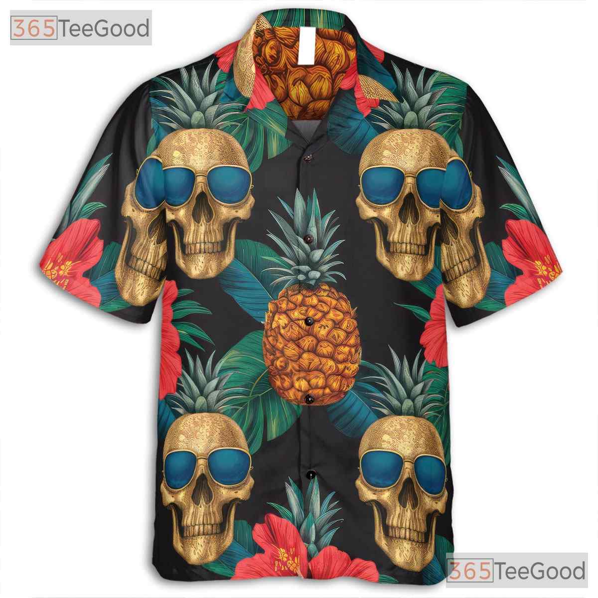 Pineapple Skull Retro Tropical Floral Gothic Aloha Hawaiian Shirt Unisex