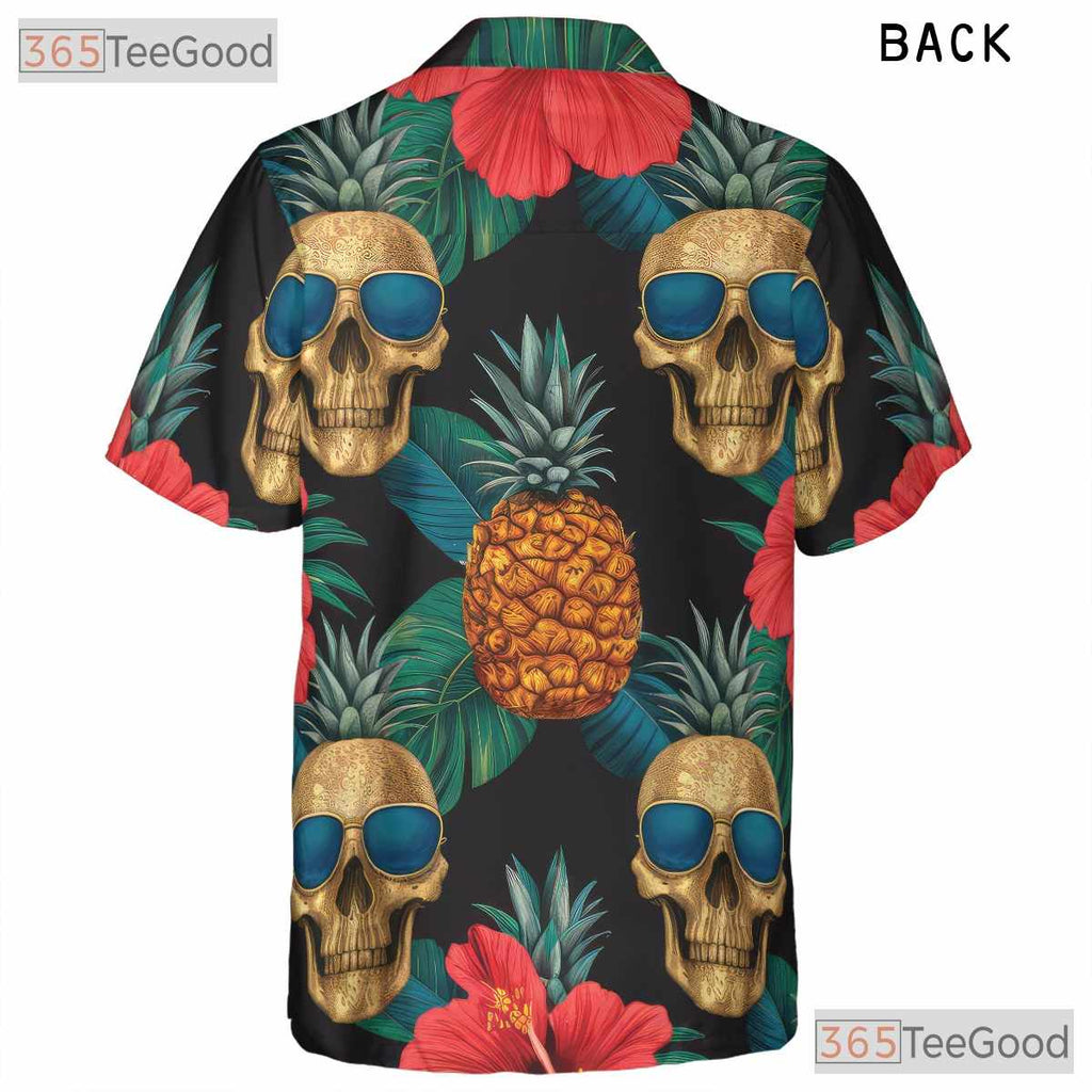 Pineapple Skull Retro Tropical Floral Gothic Aloha Hawaiian Shirt Unisex