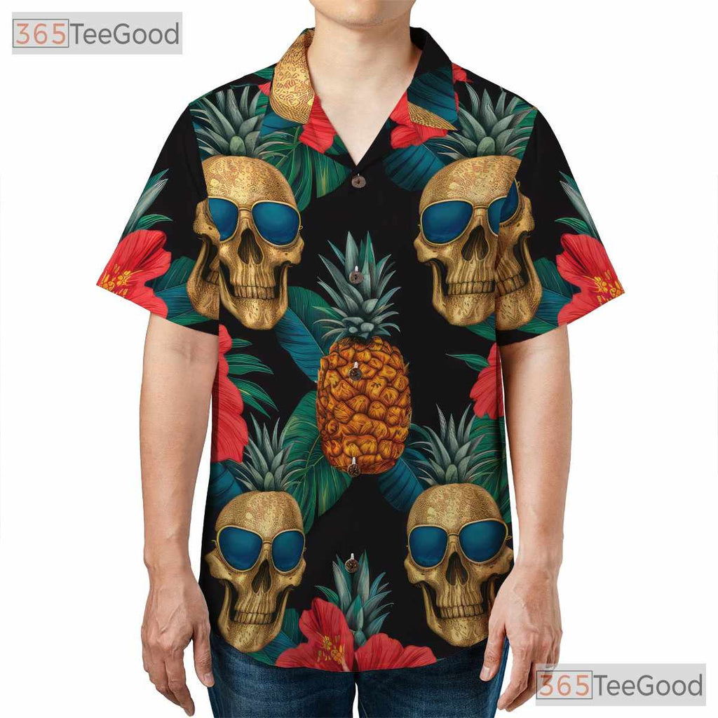 Pineapple Skull Retro Tropical Floral Gothic Aloha Hawaiian Shirt Unisex